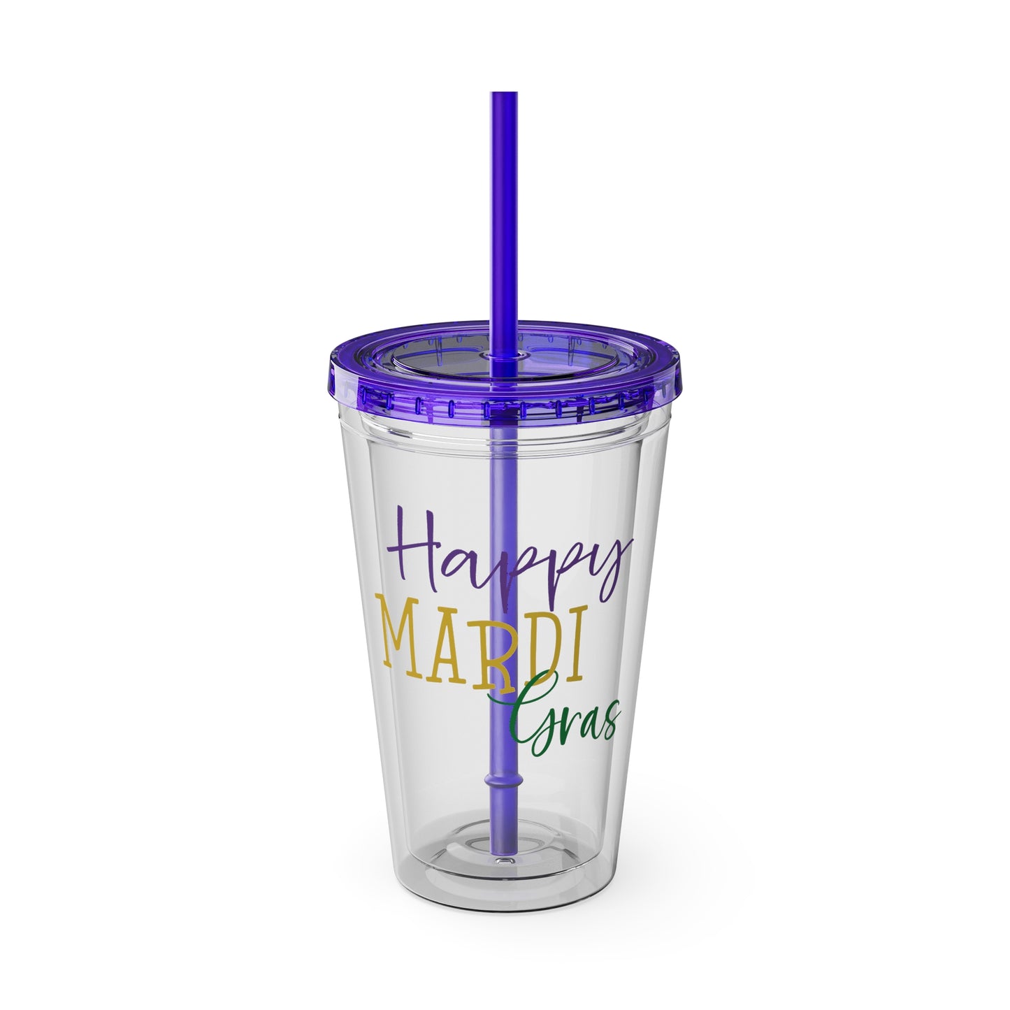 Custom Mardi Gras Sunsplash Tumbler with Straw, 16 oz