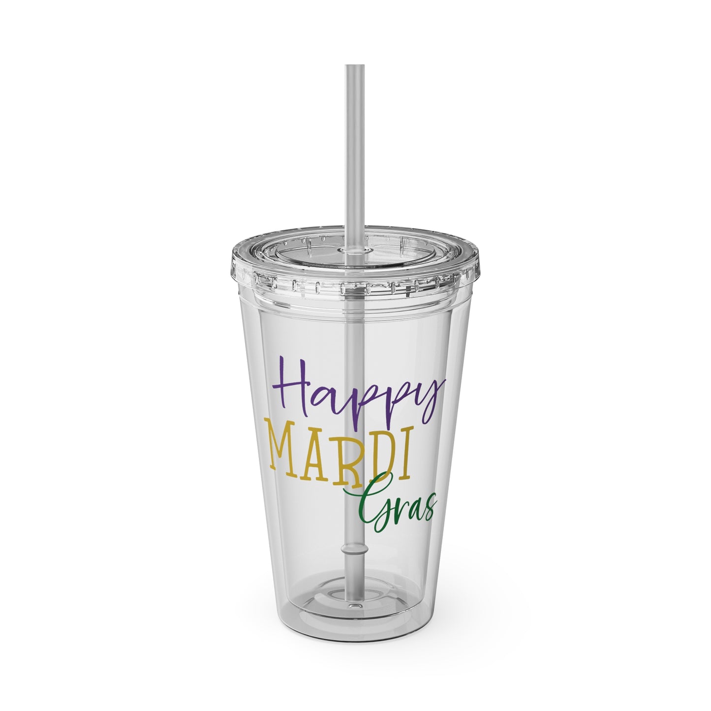 Custom Mardi Gras Sunsplash Tumbler with Straw, 16 oz