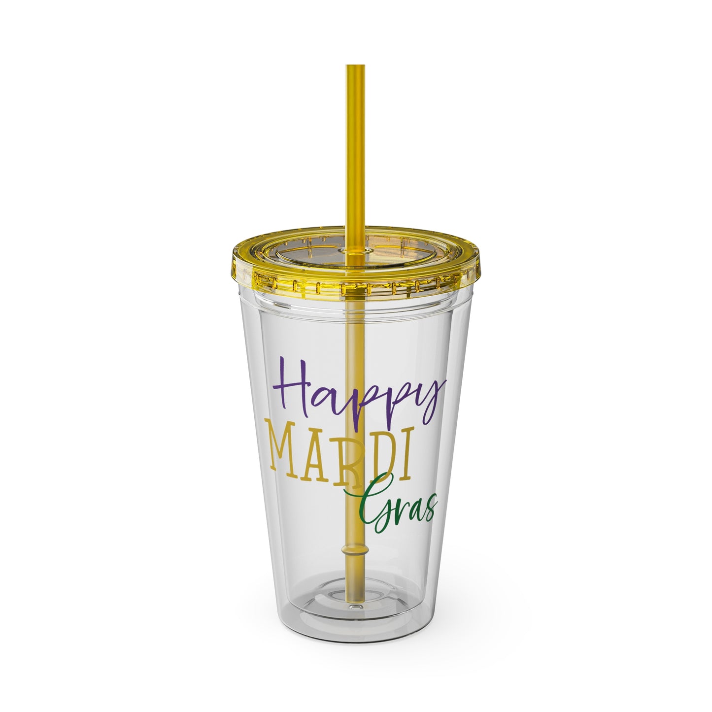 Custom Mardi Gras Sunsplash Tumbler with Straw, 16 oz