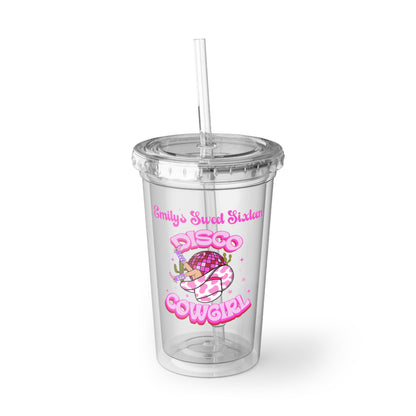 Disco Cowgirl Custom Birthday Acrylic Cup, 16 oz