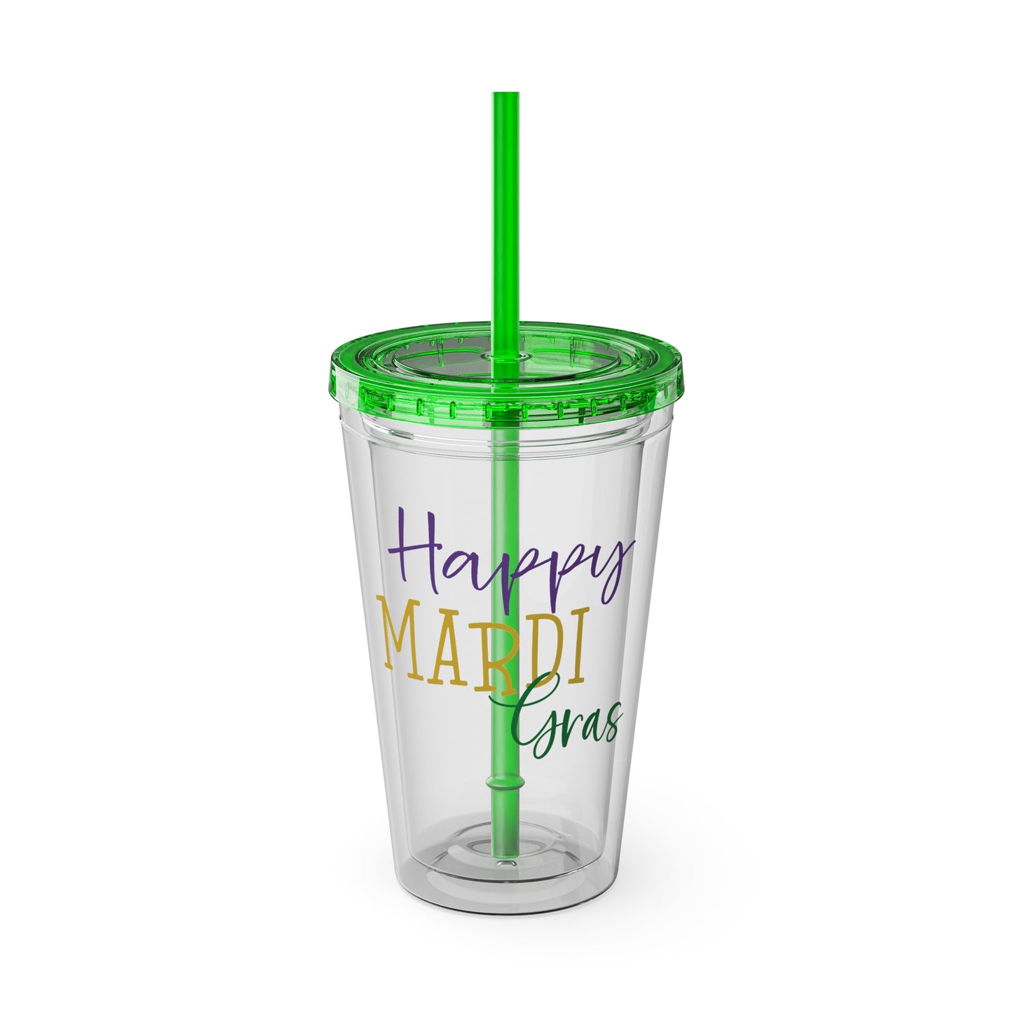 Custom Mardi Gras Sunsplash Tumbler with Straw, 16 oz