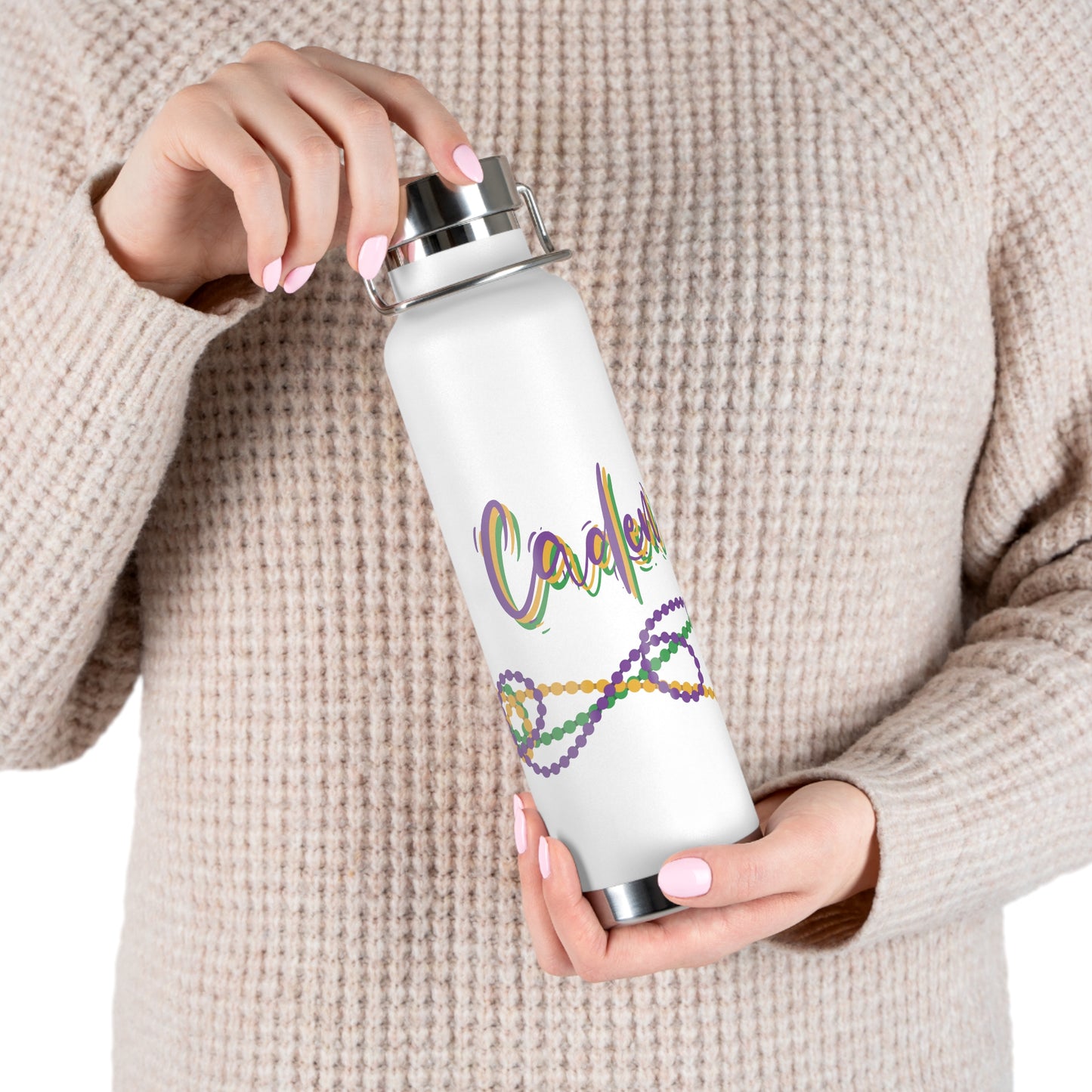 Custom Mardi Gras Copper Vacuum Insulated Bottle, 22 oz