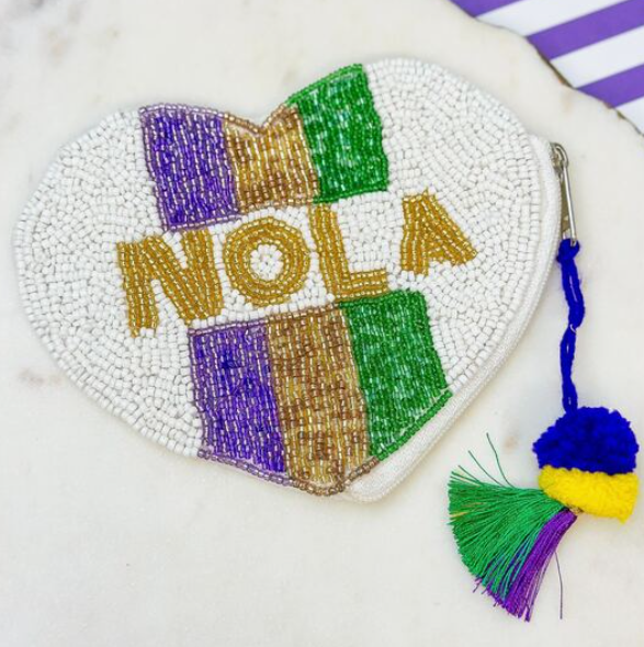 NOLA Beaded Heart Zip Pouch