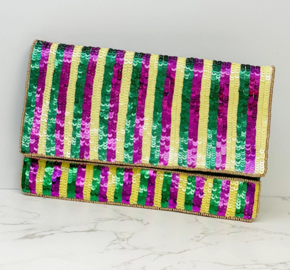 Mardi Gras Stripe Sequin Clutch