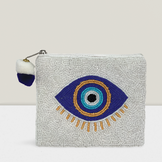 Blue See No Evil Beaded Coin Purse