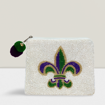 Mardi Gras Fleur de Lis Beaded Coin Purse