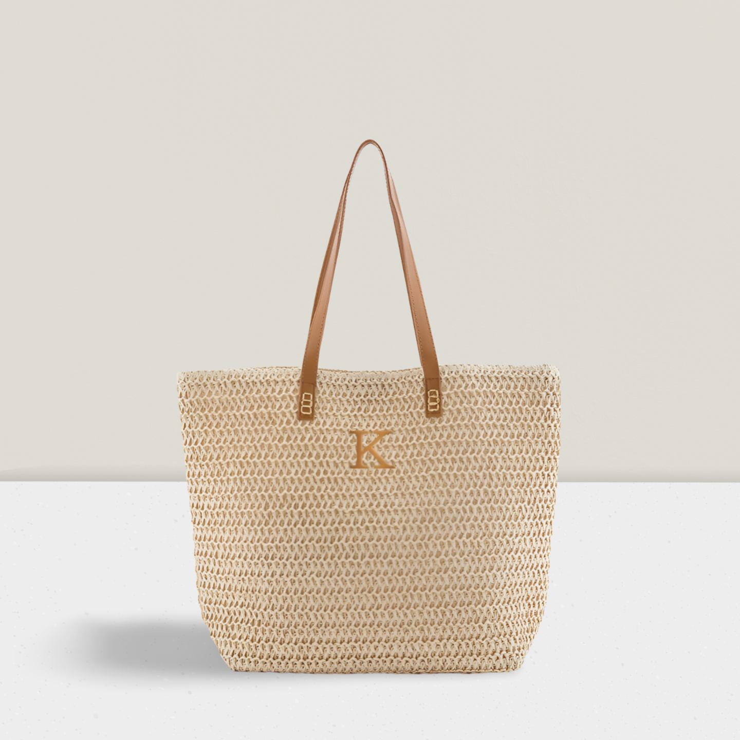 Custom XL Woven Straw Tote Bag - Natural